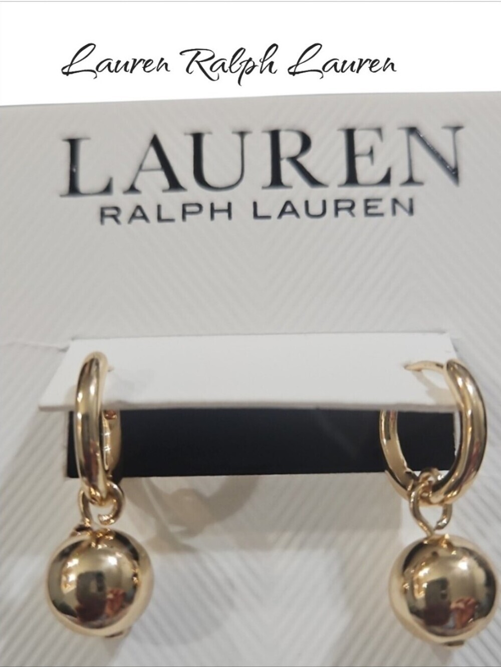 Lauren Ralph Lauren Gold Ball Drop Hoop Earrings NWT